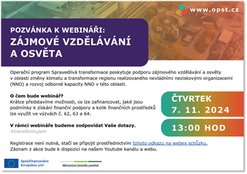 Webinář k výzvám z OPST – Zájmové vzdělávání a osvěta